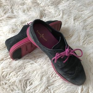 Cole Haan Black Suede Oxfords with Pink Details